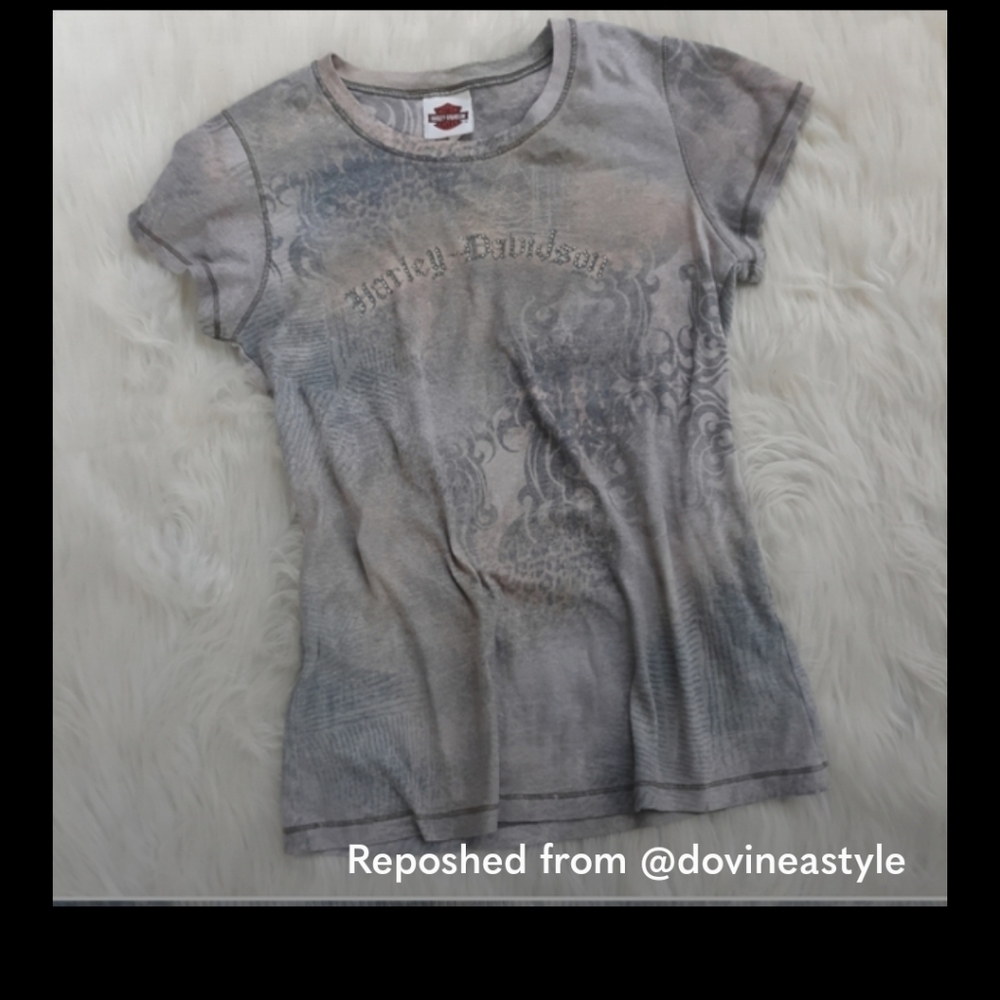 2 Harley Davidson Tees Black Gray Studded Beaded Glitter Bundle